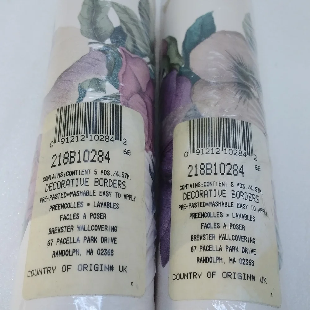 Lot of 2 BREWSTER Wallcovering Floral Laser Cut BORDER Pre-pasted, 6.75